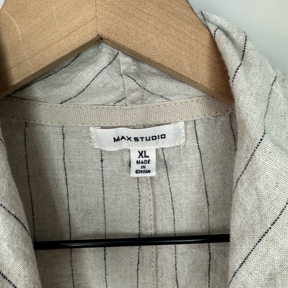 Max Studio linen blend pin striped boxy rolled up sleeve open front blazer XL - Picture 5 of 9